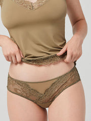 Ysabel Mora nėriniuotos kelnaitės "Cecilia Midi Khaki"