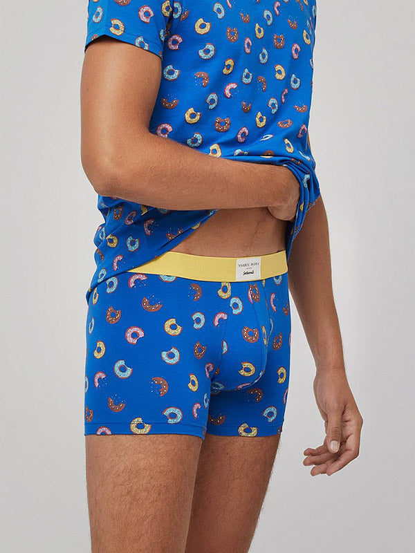Ysabel Mora 2 vyriškų medvilninių apatinių šortukų komplektas "Donuts Blue - Red - Multicolor"