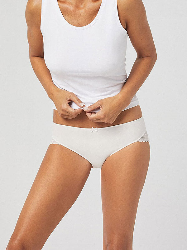 Ysabel Mora Cotton Briefs with Lace Perla Cream