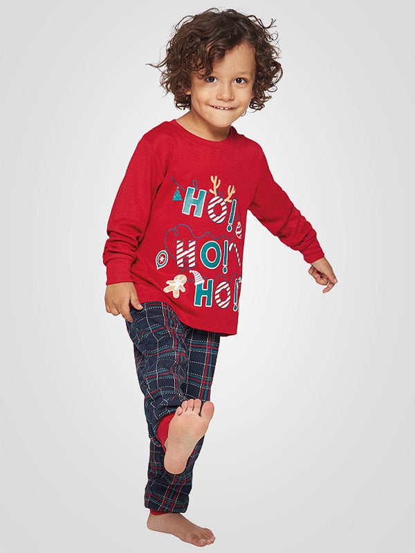 Muydemi Boys' Long Pyjamas Ho Ho Ho Boy Red - Navy - Multicolor