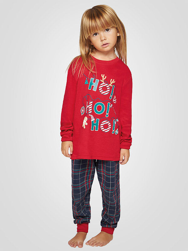 Muydemi Girls' Long Pyjamas Ho Ho Ho Girl Red - Navy - Multicolor