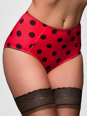 Nylon Dreams aukšto juosmens retro kelnaitės "Dotty Betty Red - Black Dots"
