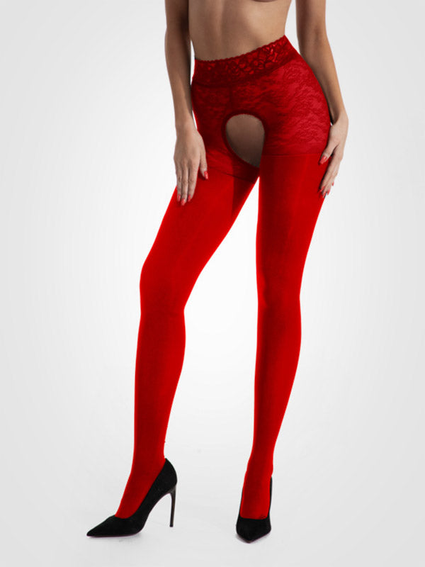 Amour Open Crotch Tights Black Diamond 30-80 Den Red