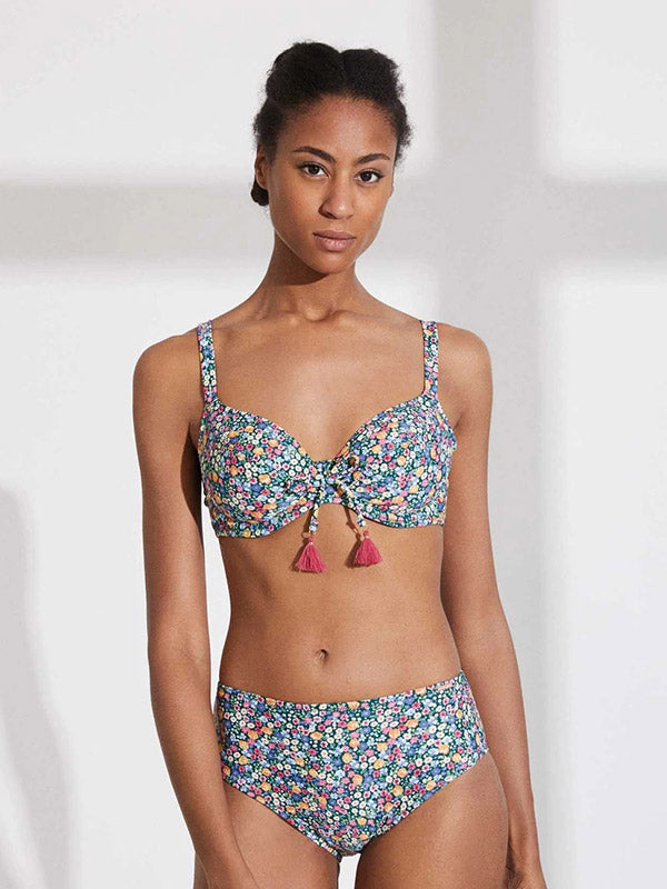 Ysabel Mora bikini maudymosi kostiumėlis "Valeria Dark Green - Multicolor Flower Print"