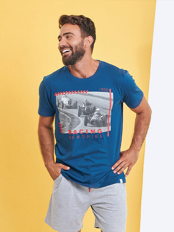 Muydemi trumpa vyriška medvilninė pižama "Diego Navy - Grey - Red"