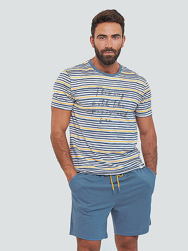 Muydemi Short Men's Cotton Pajama Dylan Blue - Grey - Yellow