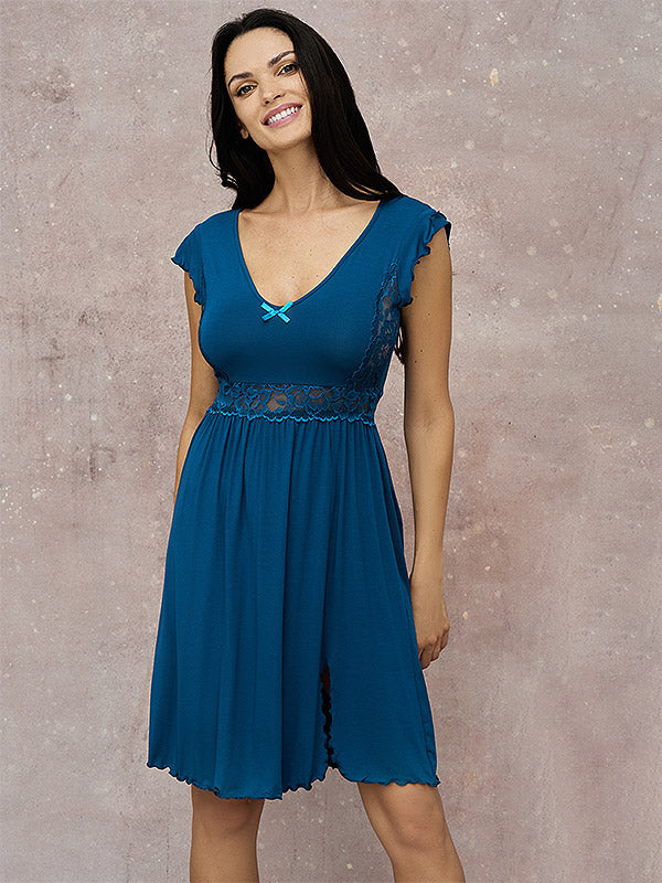 Lega Viscose Nightdress With Lace Meda Sea Blue