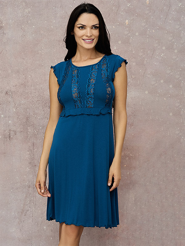 Lega Viscose Nightdress With Lace Nilla Sea Blue