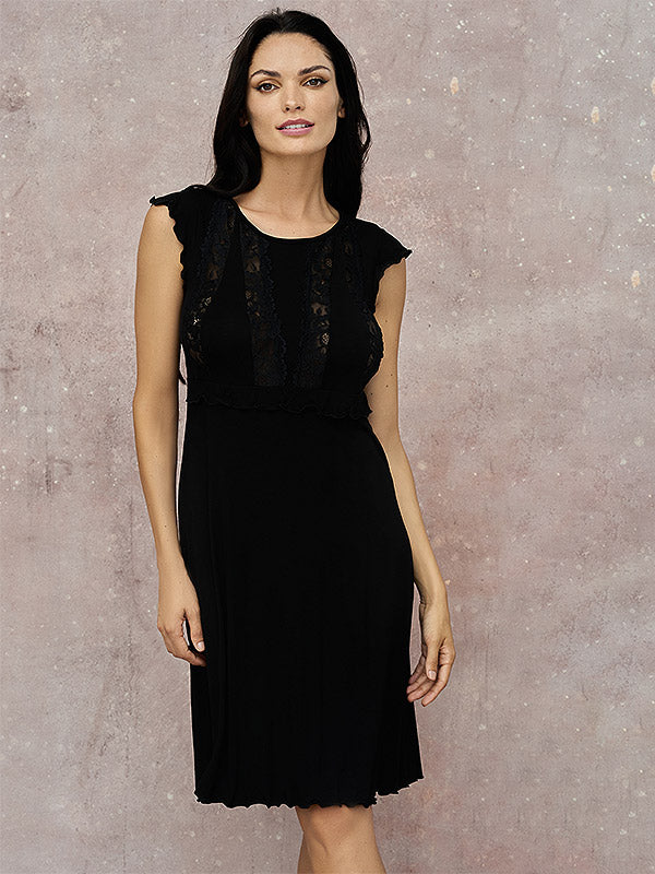 Lega Viscose Nightdress With Lace Nilla Black