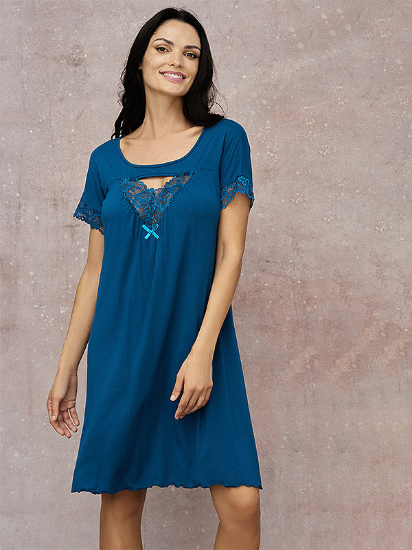 Lega Viscose Nightdress With Lace Belina Sea Blue