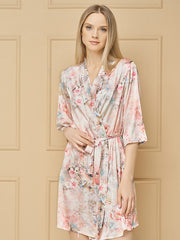 Lega atlasinis chalatas "Diana Light Pink Flower Print"