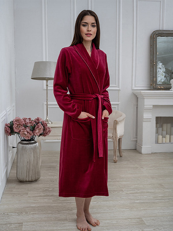Belmanetti Long Cotton Robe Maria Velour Burgundy