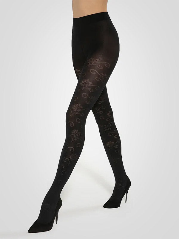 Gatta raštuotos pėdkelnės "Floral 02 50 Den Black"