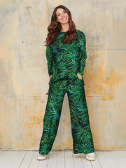 Lega plačios veliūrinės kelnės "Tessa Green - Black - Blue Floral Print Velour"
