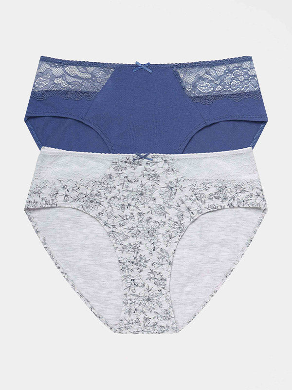 Henderson Cotton Panties 2-pack Hally Blue - Grey Melange
