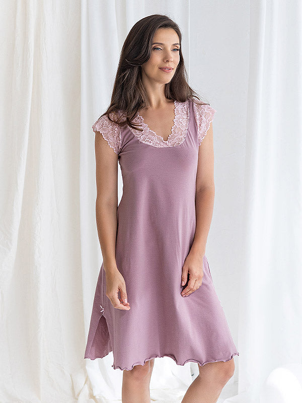 Lega Cotton Nightdress With Lace Dunja Dusty Pink