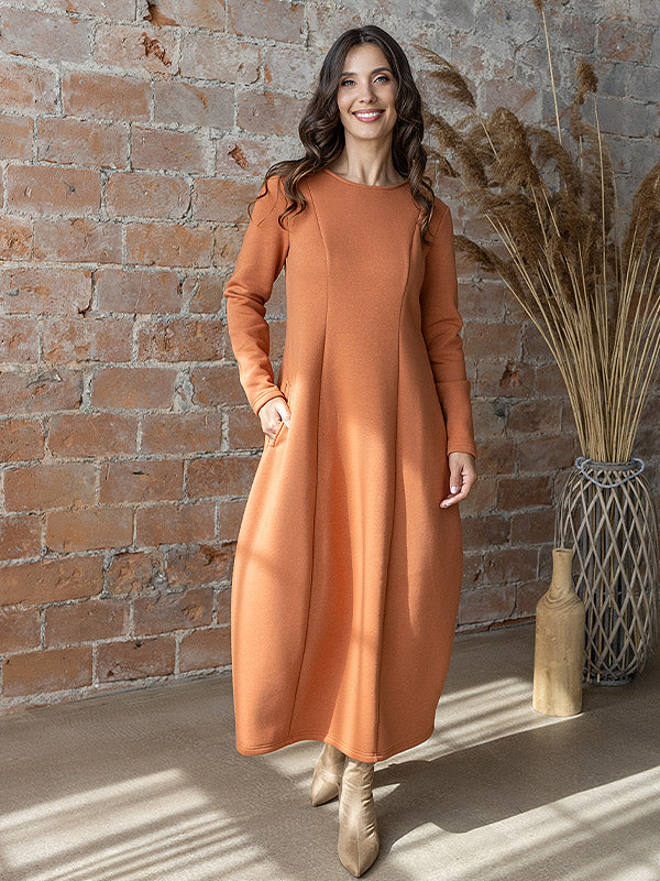Lega Long Cotton Dress With Fluff Inside Arpi Peach
