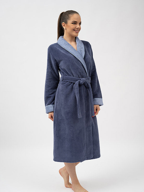 Belmanetti Double-layered Bamboo Fiber Blend Robe Luzern 2 Blue Velour