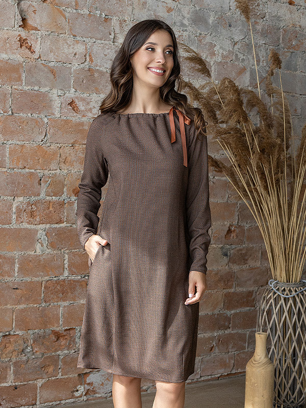 Lega Dress with Ribbon Hator Brown