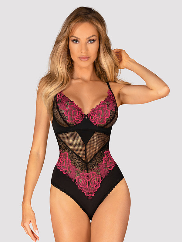 Obsessive Lace Teddy Rosenty Black - Pink