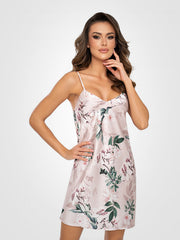 Donna atlasiniai naktiniai "Nelly Beige - Multicolor Flower Print"