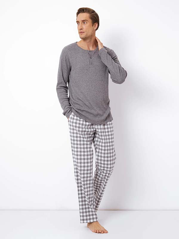 Aruelle Men's Pyjamas in Natural Fibres Stefan Long Grey - White