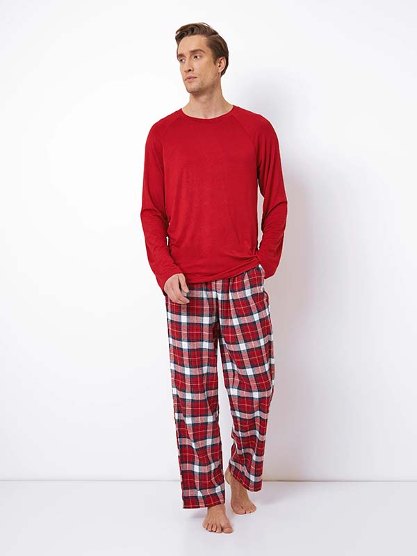 Aruelle Men's Pyjamas in Natural Fibres Max Long Red - White