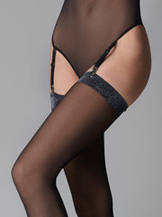 Maison Close prabangios prisegamos kojinės "Lurex 20 Den Black - Silver"