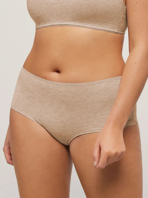 Ysabel Mora High-waisted Cotton Briefs Constantia Beige Melange