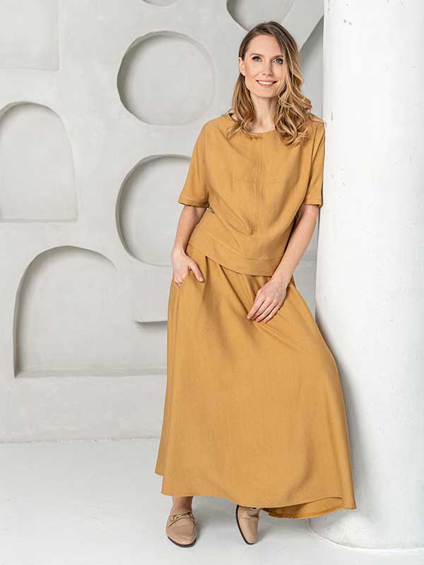 Lega Long Viscose Skirt Benita Honey