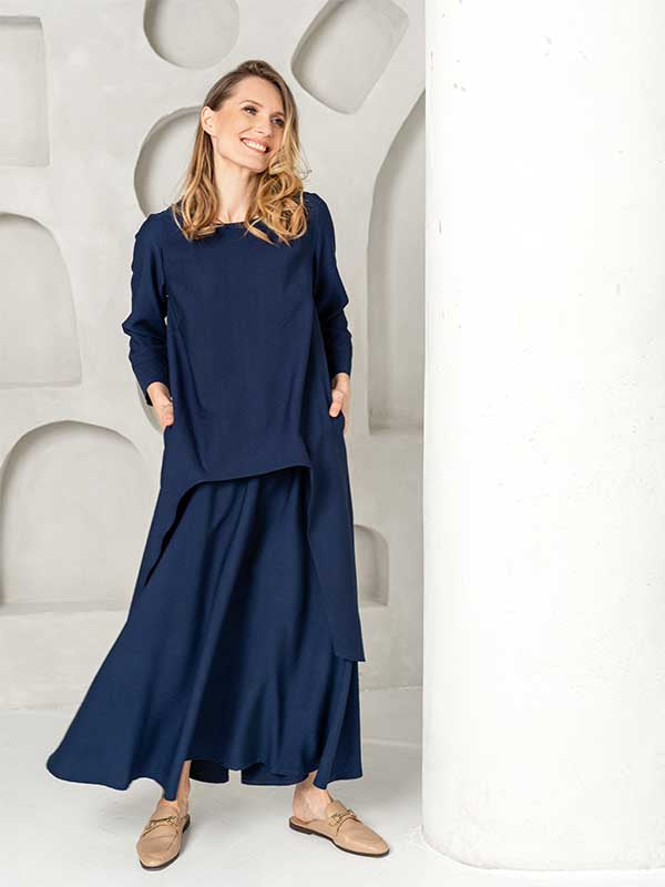 Lega Long Viscose Skirt Benita Dark Blue