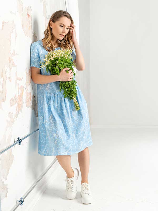 Lega Linen and Viscose Dress Milita Light Blue - White