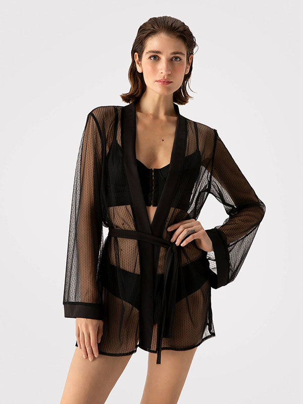 Fiore Patterned Tulle Dressing Gown Aria Black