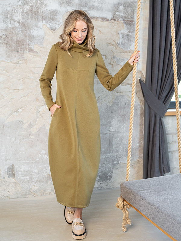 Lega Long Cotton Dress With Fluff Inside Trisha Khaki