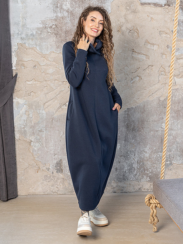 Lega Long Cotton Dress With Fluff Inside Trisha Navy