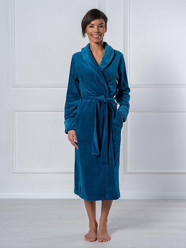 Belmanetti ilgas medvilninis chalatas "Nicky Turquoise Velour"