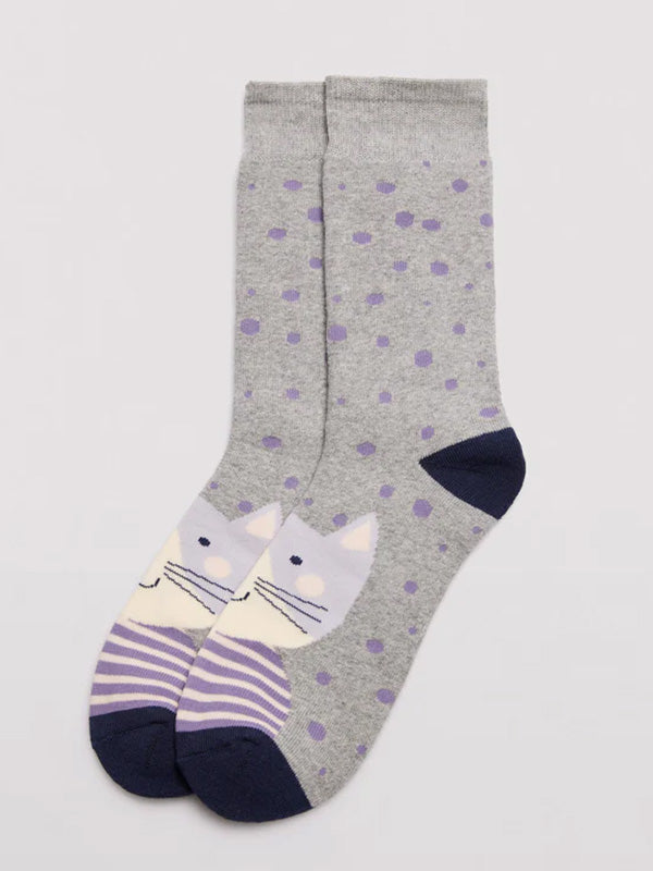 Ysabel Mora Colored Cotton Socks Rona Grey - Violet