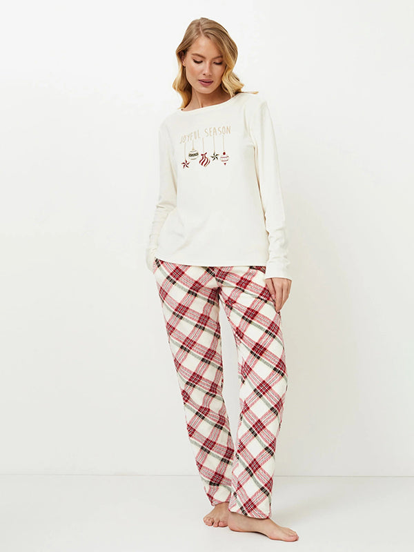 Aruelle Long Warm Pyjamas Jolly White - Red