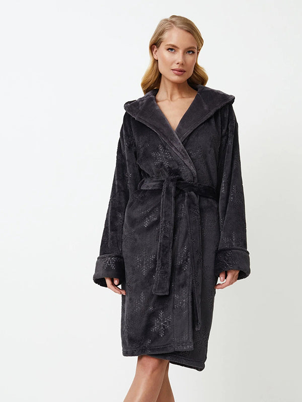 Aruelle Hooded Dressing Gown Becky Dark Grey