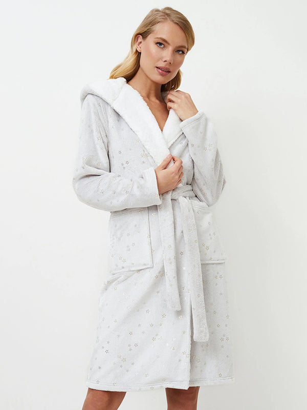 Aruelle trumpas chalatas su gobtuvu "Hazel Light Grey"
