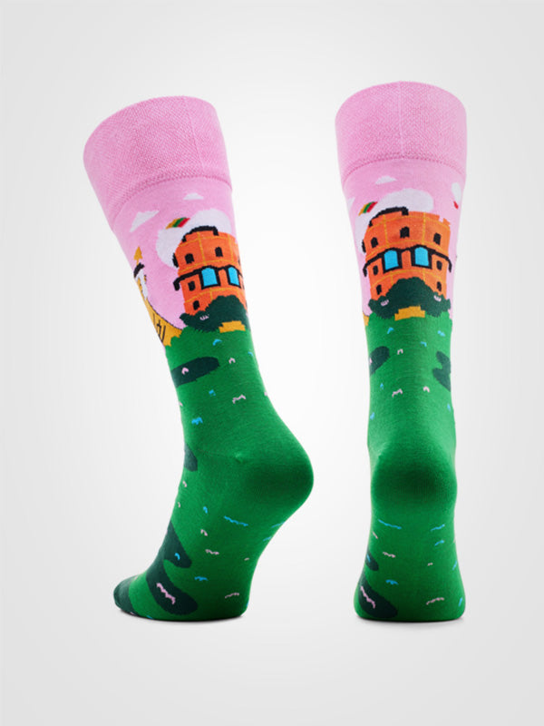 Spalvotos Kojines Unisex Cotton Socks Vilnius Gediminas Pink - Green
