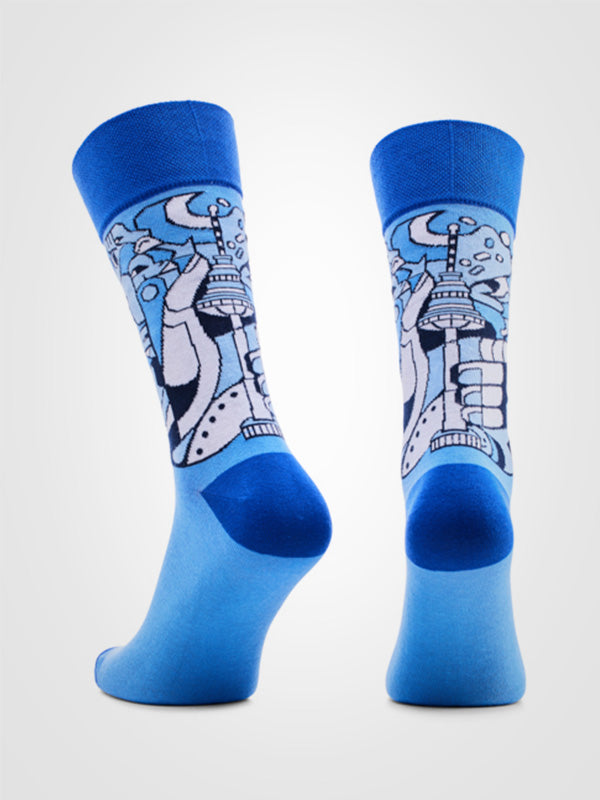 Spalvotos Kojines Unisex Cotton Socks Vilnius 700 Miestas Skamba Blue - White