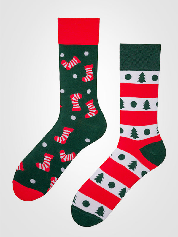 Spalvotos Kojines Unisex Cotton Socks Christmas Green - Red