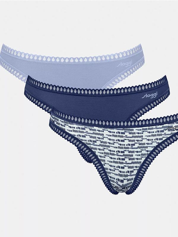Sloggi 3 Sets of Cotton Thong Panties Go Crush White - Blue - Dark Blue