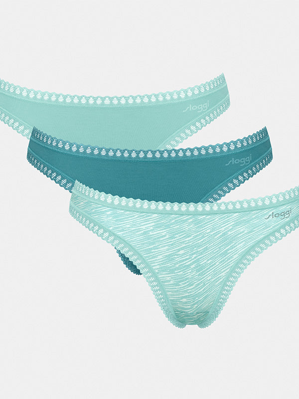 Sloggi 3 Sets of Cotton Thong Panties Go Crush Mint - Turquoise - White