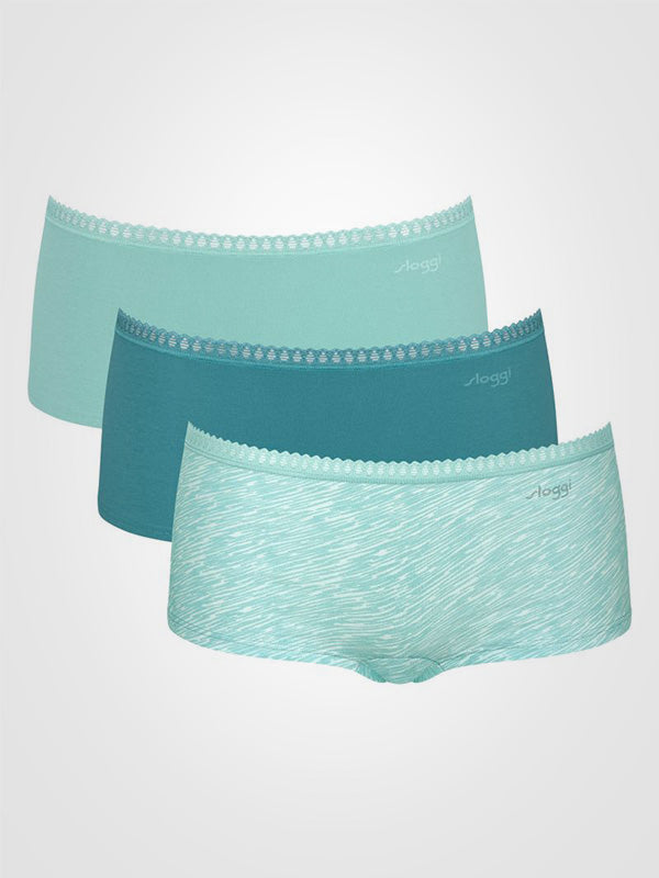 Sloggi 3 medvilninių kelnaičių šortukų komplektas "Go Crush Mint - Turquoise - White"