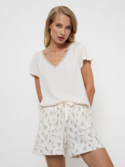 Aruelle medvilnės ir modalo pižama "Dulce Short Cream - Green Floral Print"