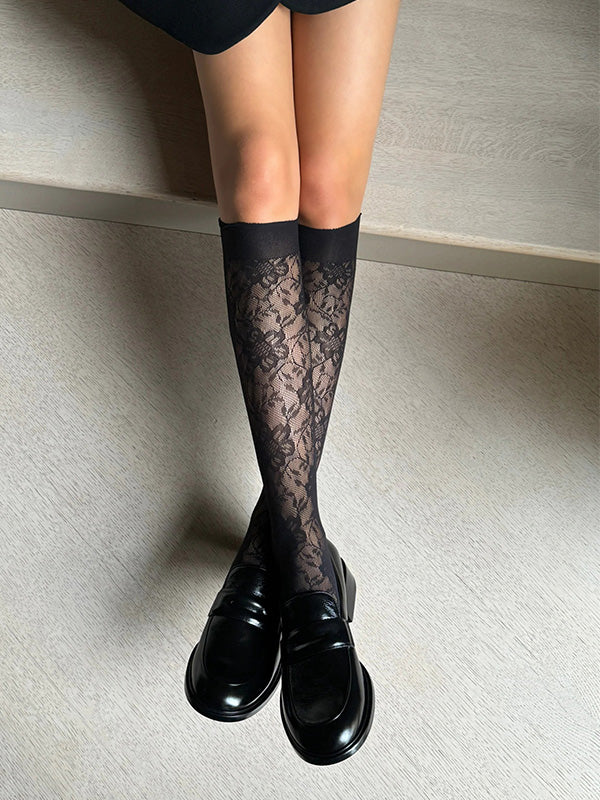 Veneziana Lace Knee-High Socks Bellarosa Black