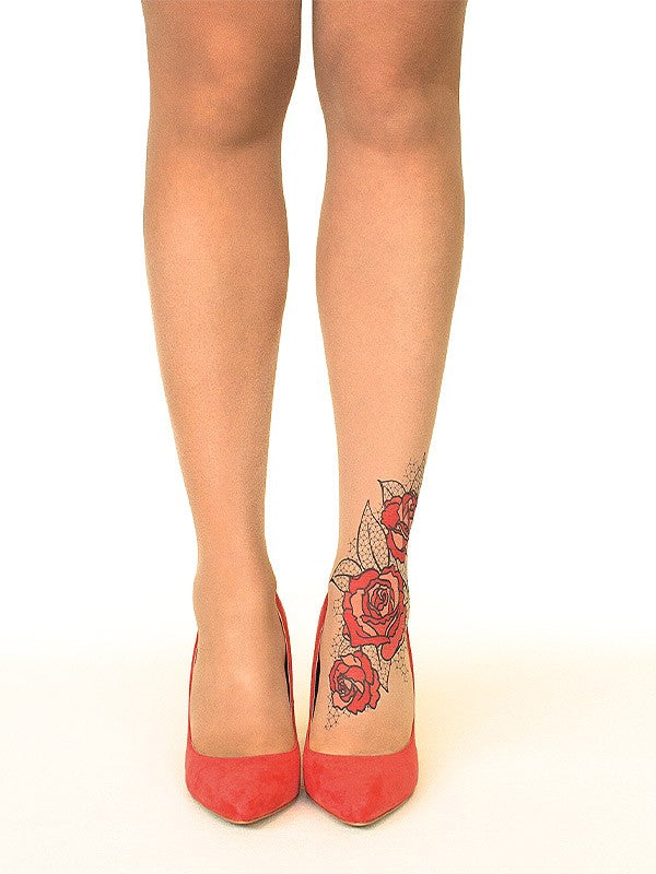 Stop & Stare pėdkelnės su tatuiruote "Lace Roses 20 Den Sun"