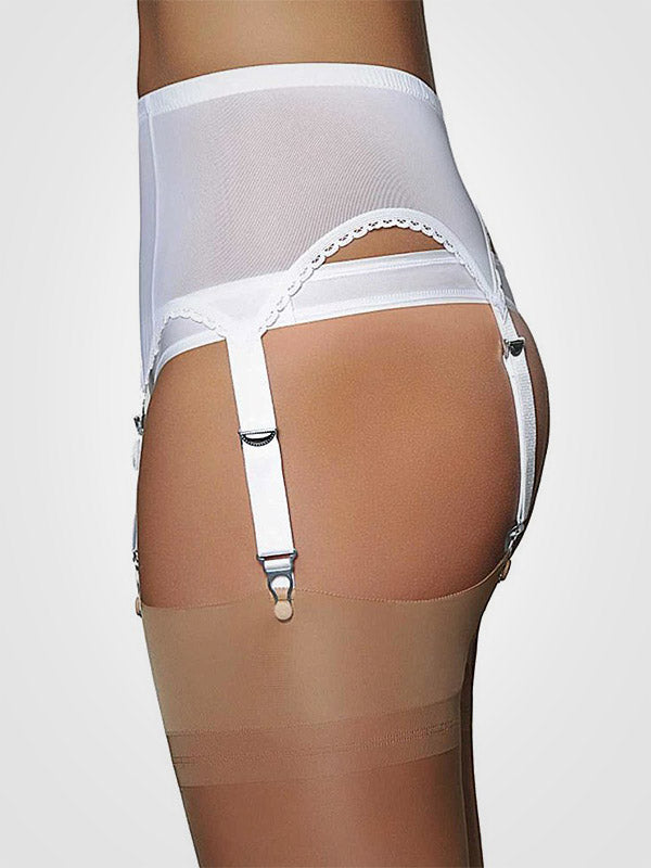 Nylon Dreams 6 dirželių klasikinis prisegamų kojinių diržas "Power Mesh White"
